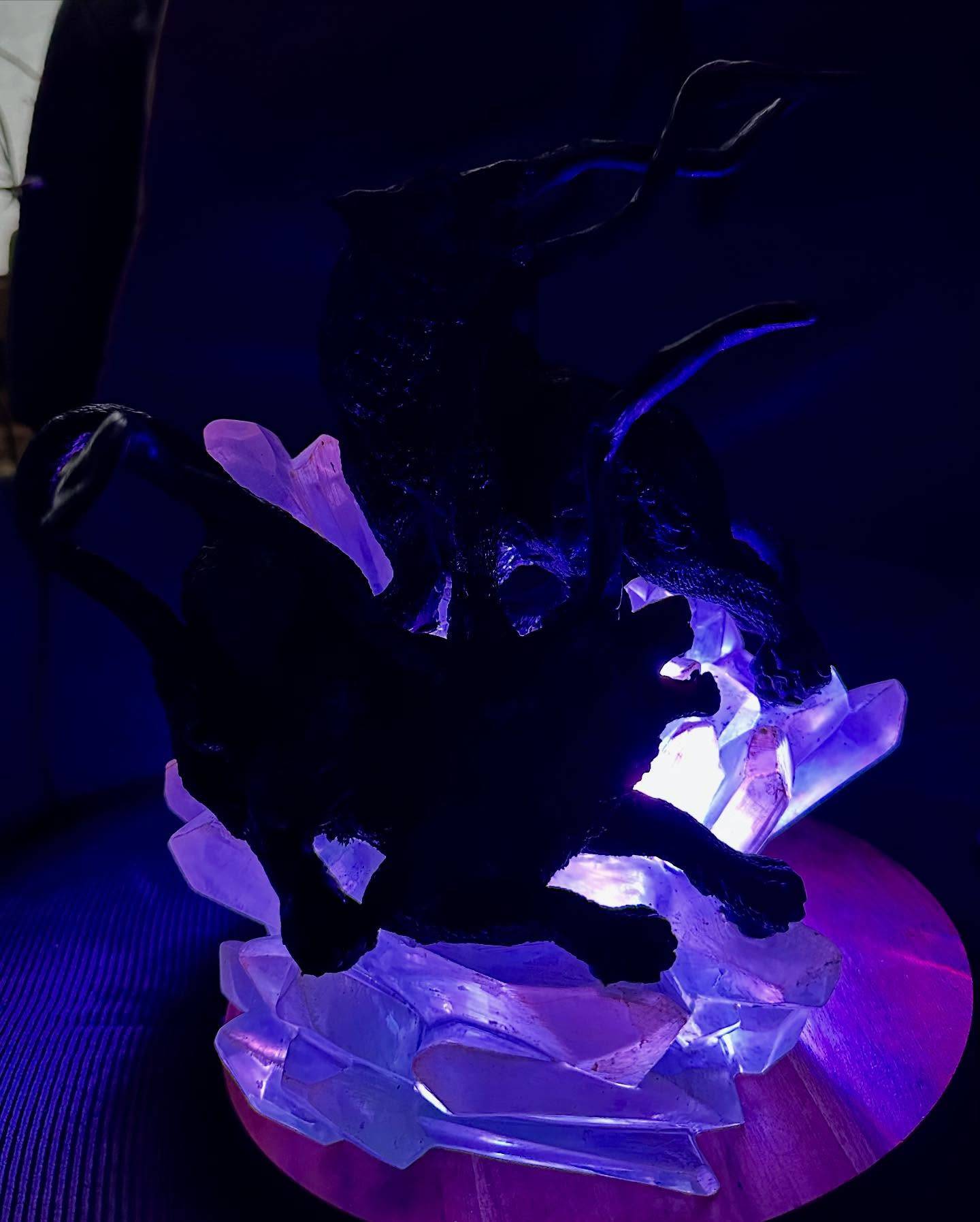 I redid the displacer beasts’ tentacles because they looked kinda crap and now they are much better! Also! I am including the effect lamp shown here, and the wood and metal base. This is what I really had in mind, and it came together so well.
And I had time to make a terrifying mimic pic, like stacking dolls! Imagine you get eaten by a mimic and inside it is a mimic! And there’s a mimic inside that one! And a teeny one inside that one! Ow!
And I am making more clothes for the @trentonprfm  show on Saturday! Hope to see some of y’all there! 
Love,
Tina the Trash Queen