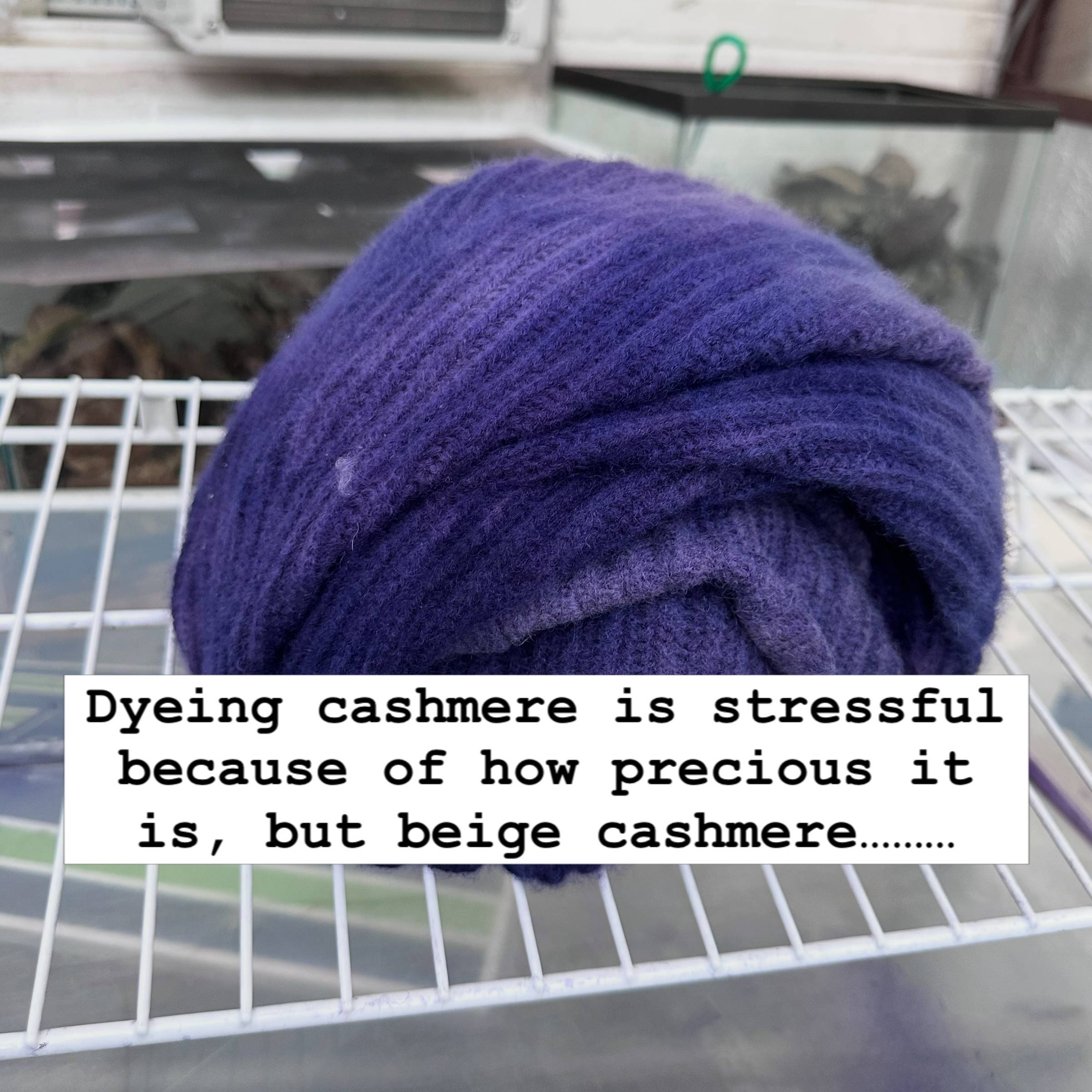 My weird dyeing style (low water use, no electricity, and heat from the sun) is perfect for cashmere and wool, because the temperature changes are so gradual. The end result is never ever the same, and I love using less and less water as I get better at this.
Will this piece be at shows soon? Nope! I am not lugging winter items around to summer shows. But ask and I might bring it for YOU. It may also make its way to @casa_bizarro just in time for cooler weather shopping…