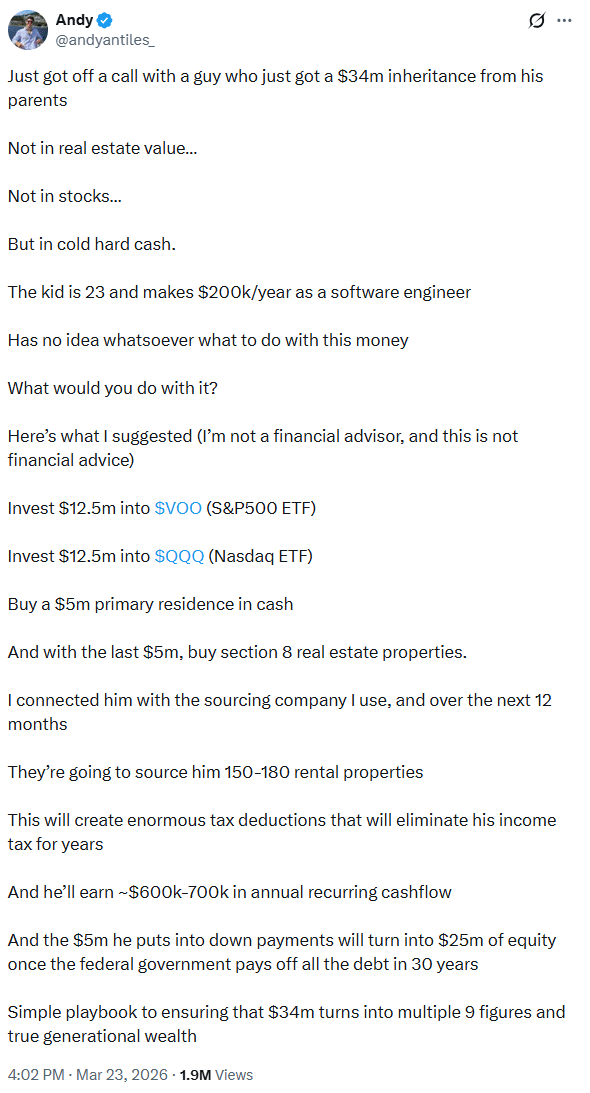 Viral financial advice is often a math error in disguise. I debunk a $35M "windfall" plan, from VOO/QQQ overlap to Section 8 tax myths and the estate tax trap.