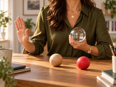 A woman juggling different balls