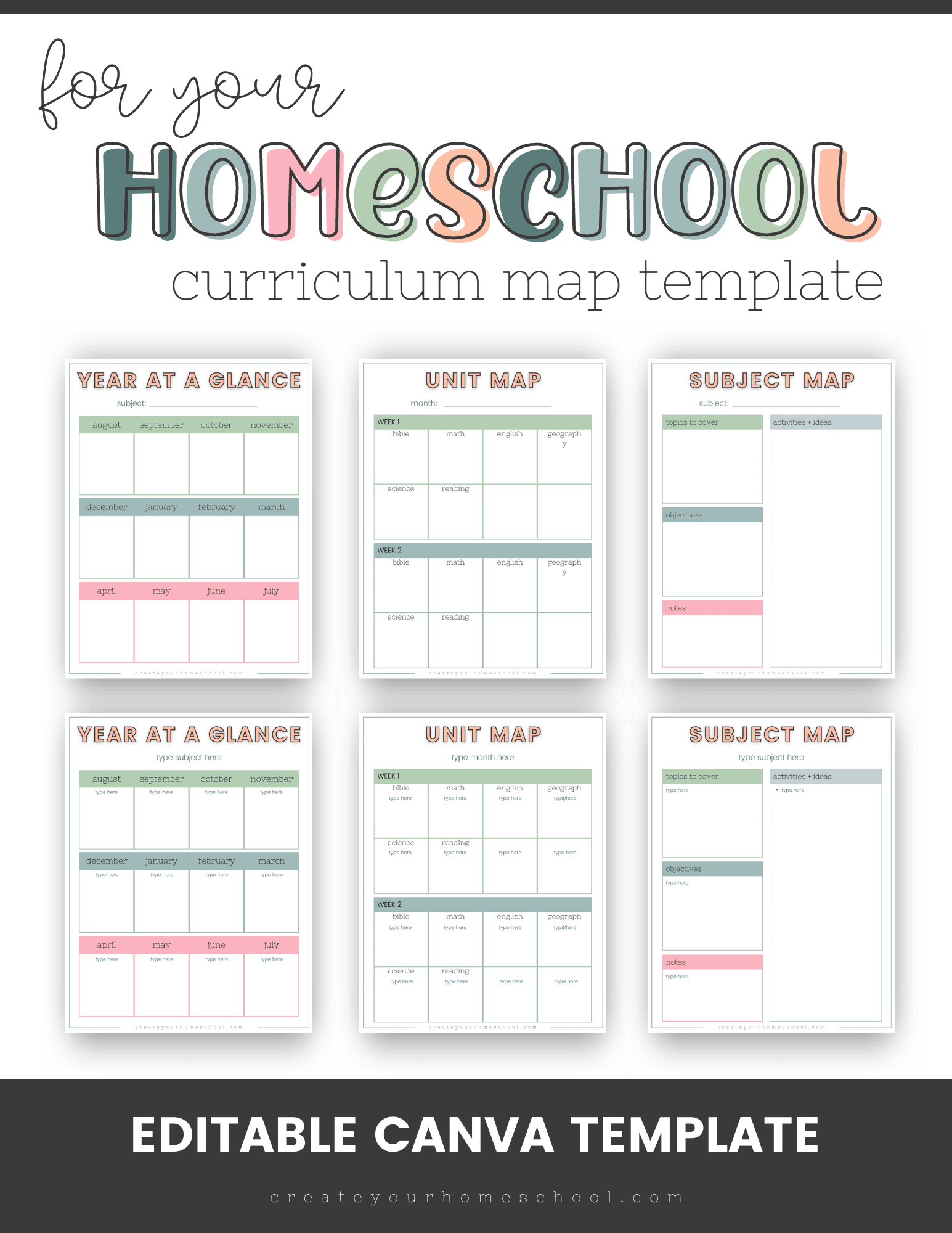 Download the FREE curriculum map template for your homeschool!