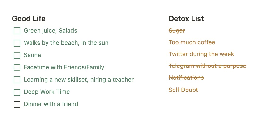 Good Life + Detox List