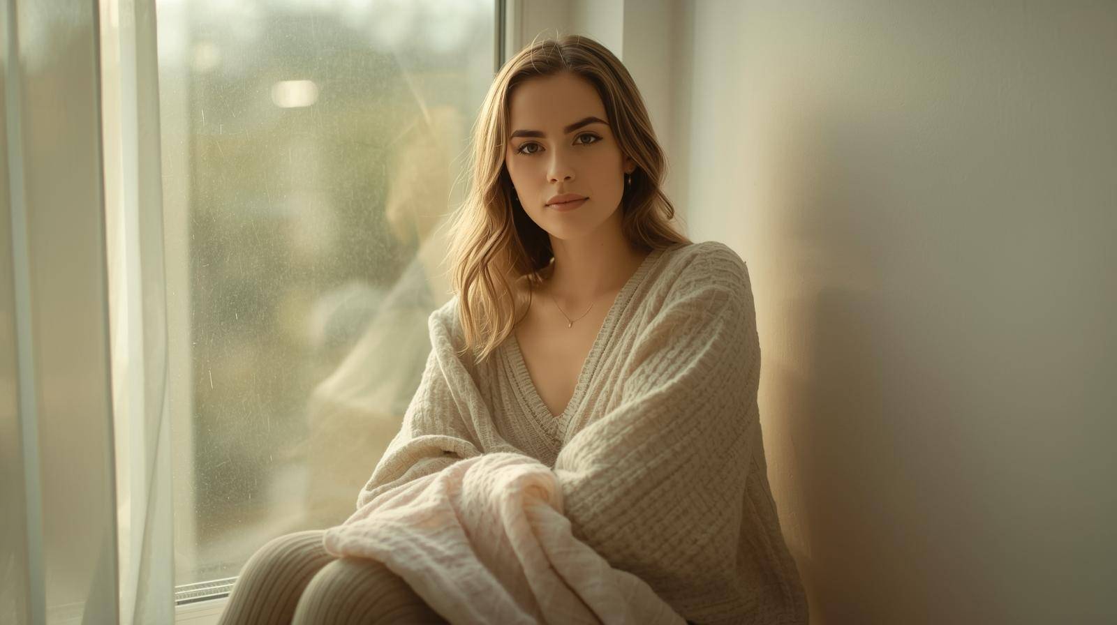 Natural beauty highlighted through a soothing skincare routine.