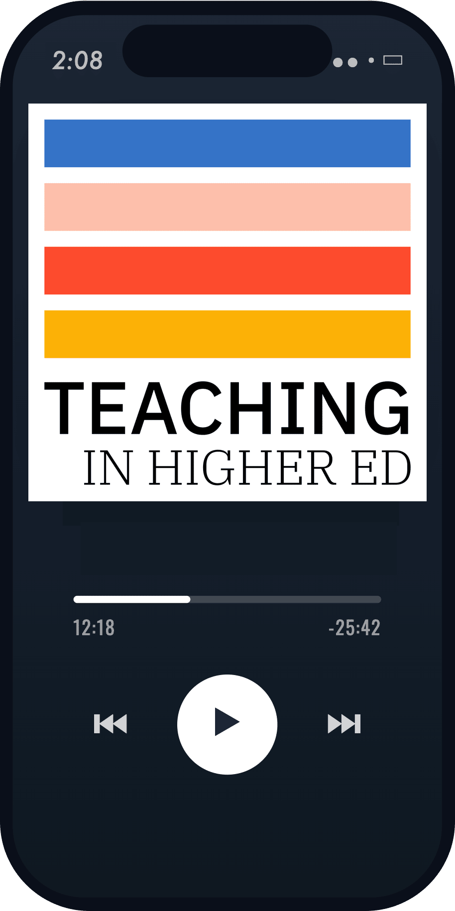 Podcast player showing the Teaching in Higher Ed logo