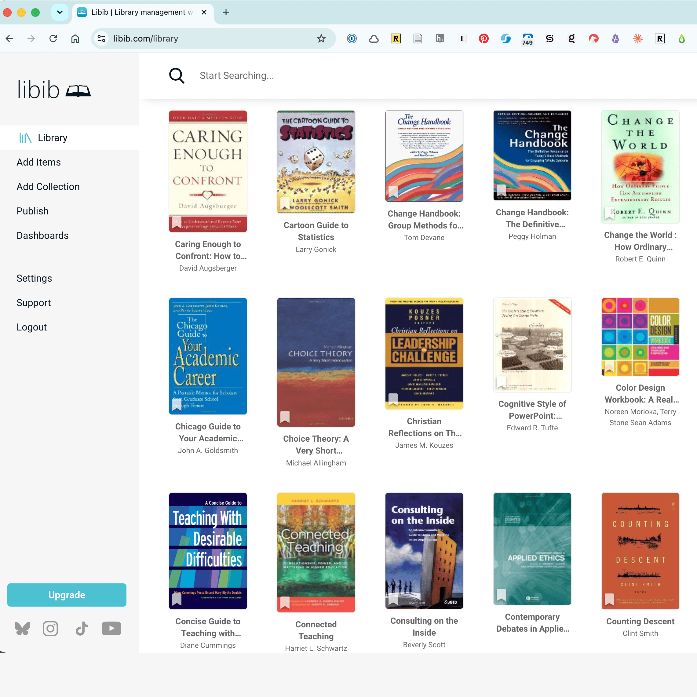 Bonni's libib library with grid of  book covers showing