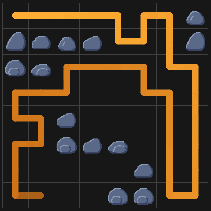 Shows a pattern of how one user tried mowing the lawn in this digital game