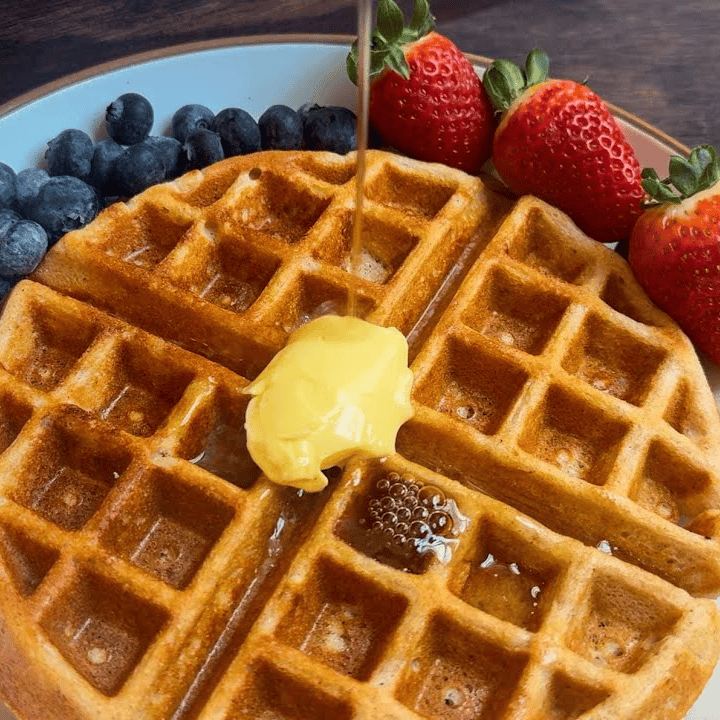 Waffle with butter and fruit