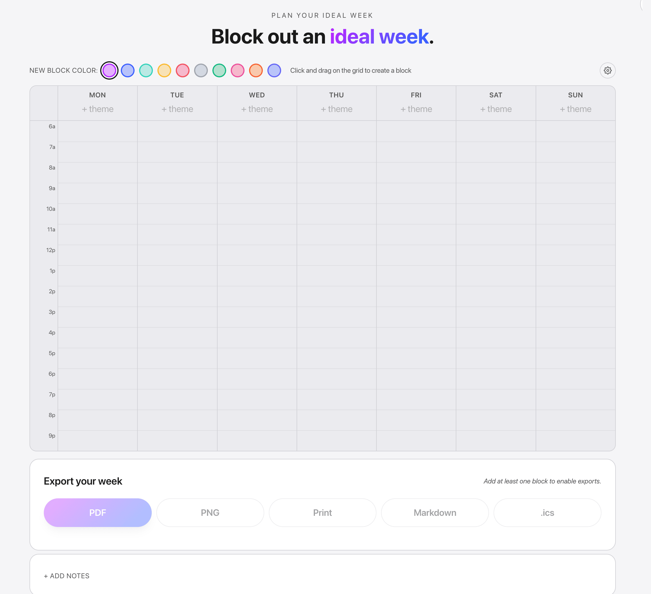 Grid of blocks of time