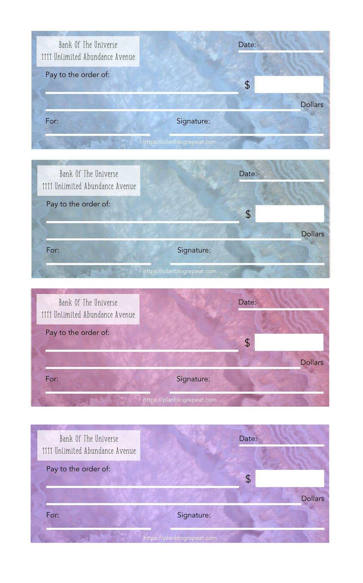 Download Your FREE Blank Checks From The Universe