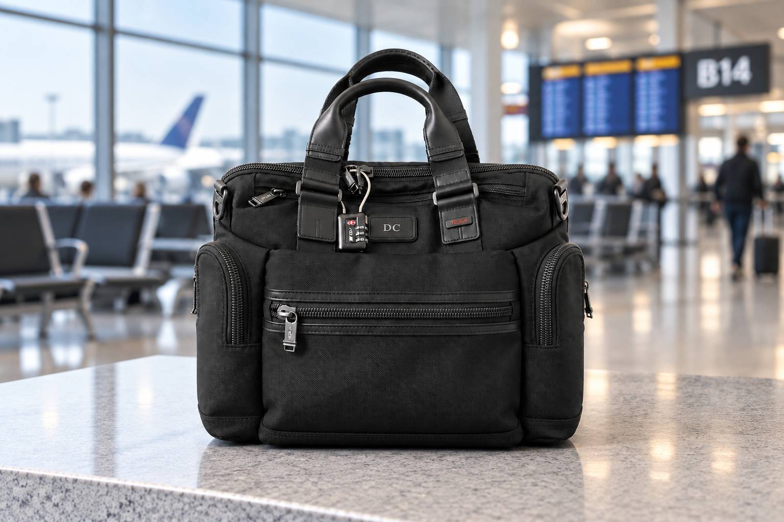 TSA luggage lock on a flight attendant travel bag at the airport