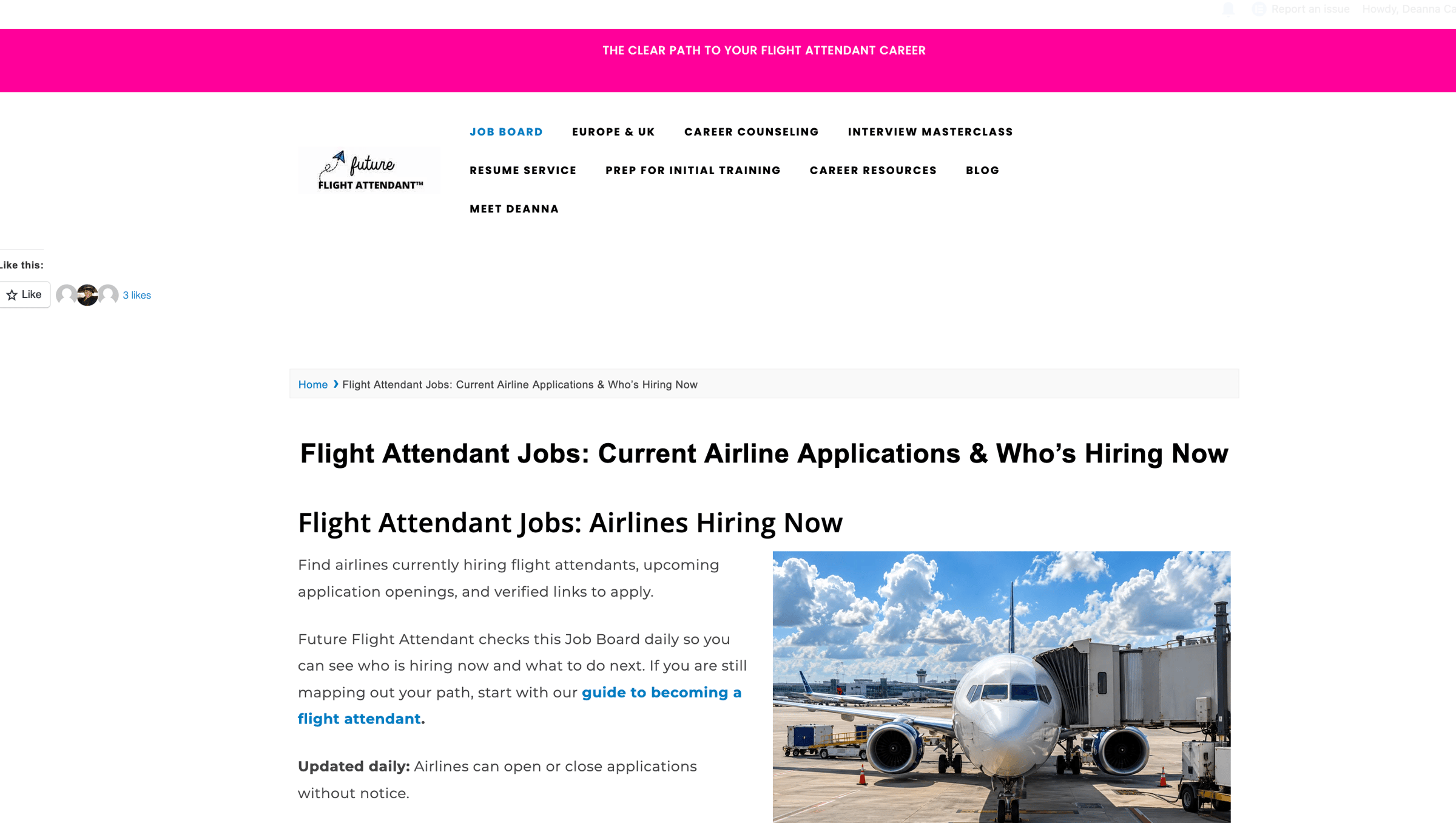 Redesigned Future Flight Attendant Job Board with current airline hiring information