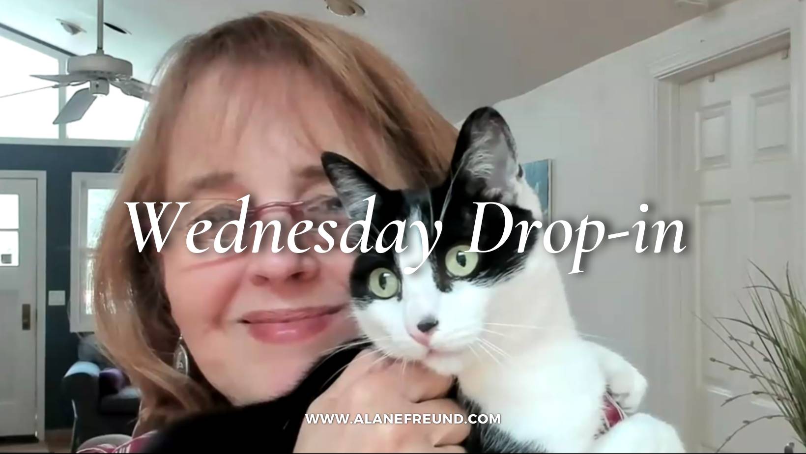 Wednesday Drop-In today. Picture of Alane and Kitty on Zoom