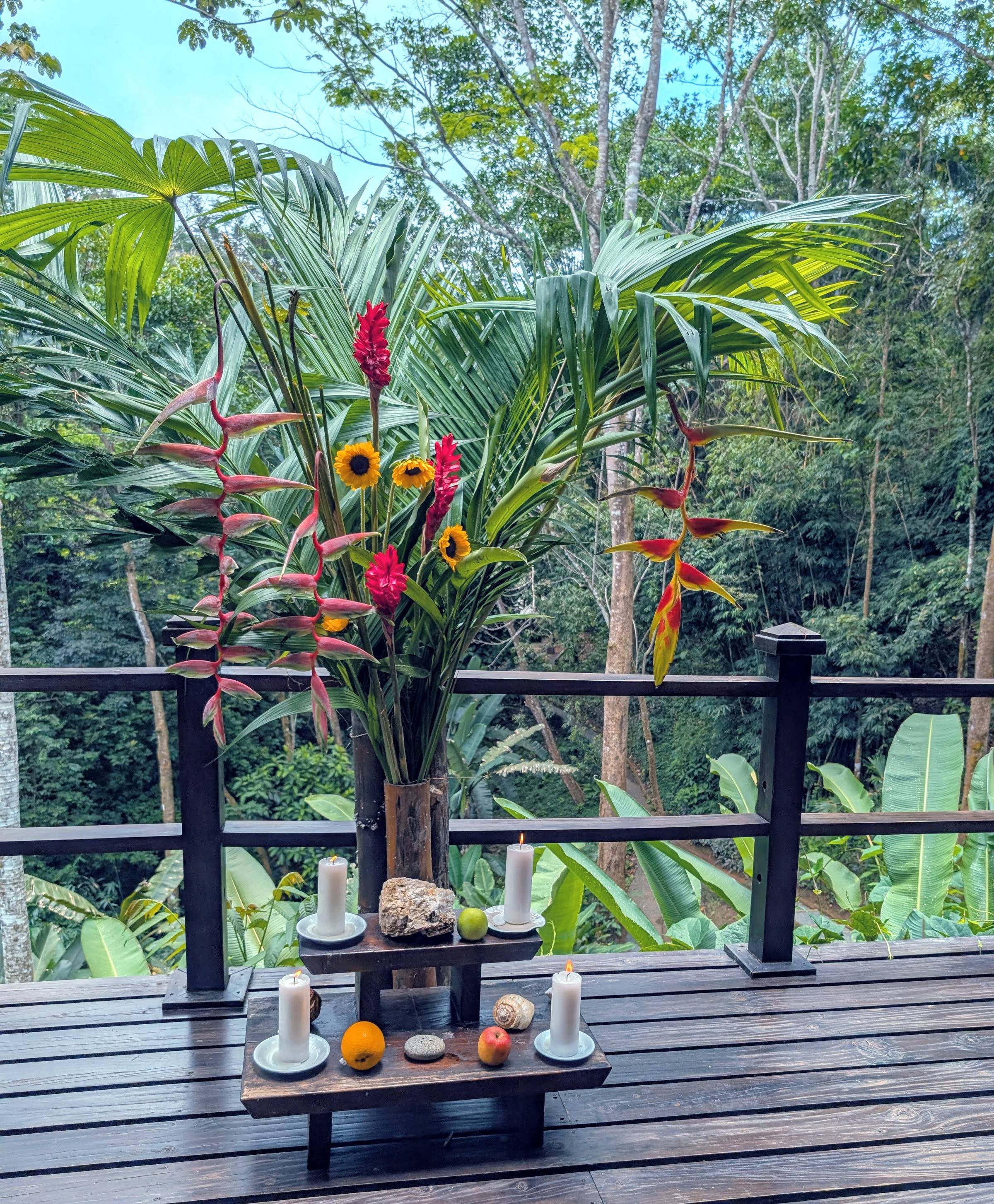 The beautiful rainforest altar at the HSP Costa Rica retreat.