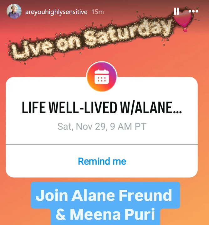 IG Live Event on Saturday 9am PST with Alane Freund and Meena Puri