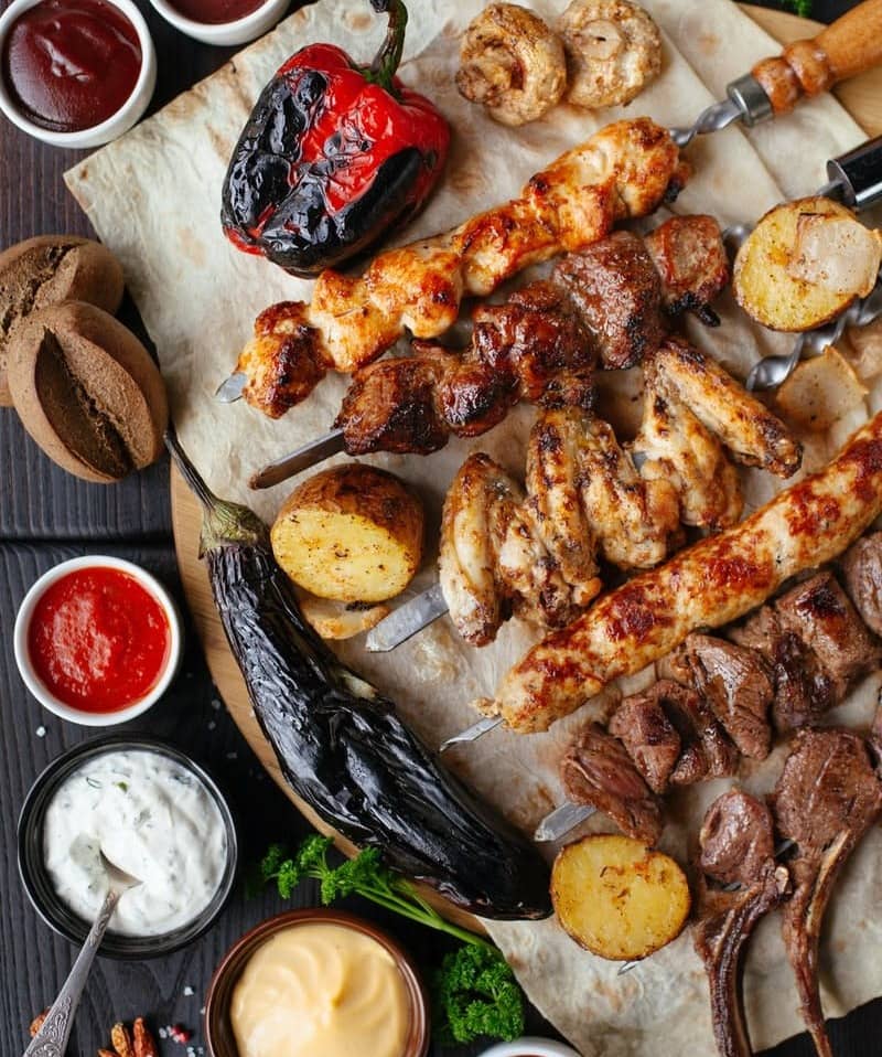 grilled meat and vegetable on the table