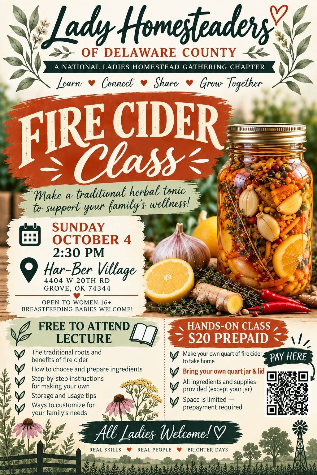 Flier for Fire Cider Class