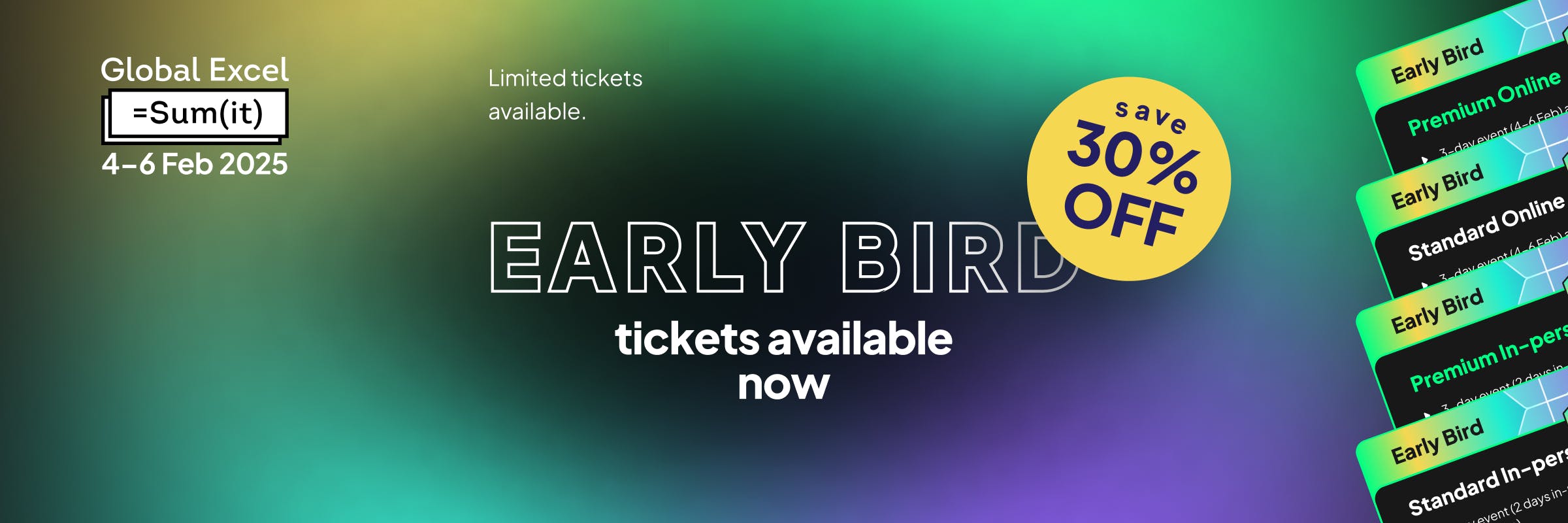 Global Excel Summit Early Bird tickets available banner