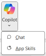Copilot icon with open dropdown showing Chat and App Skills
