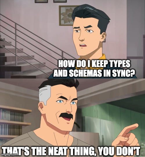 You don't need to keep types and schemas in sync manually