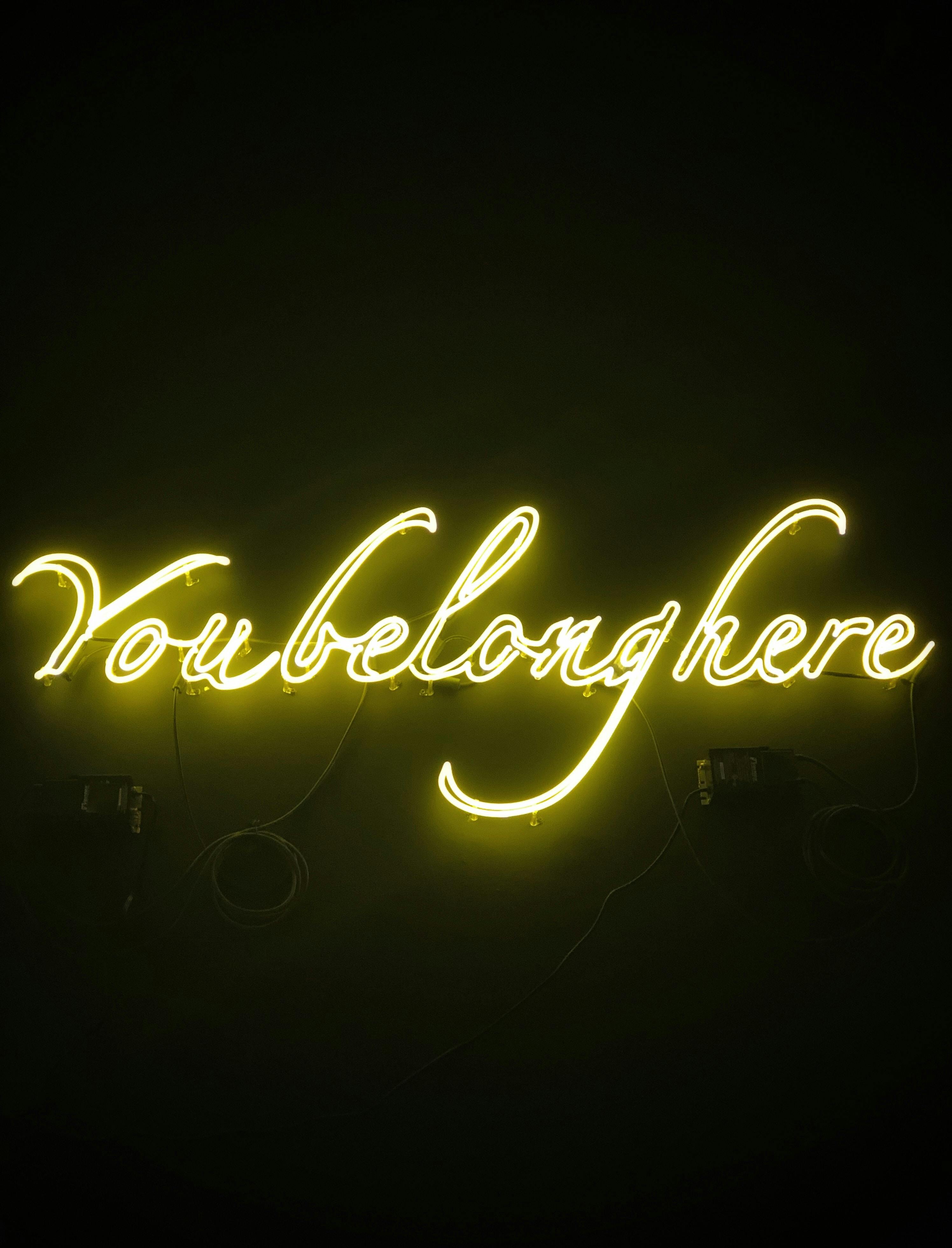 Neon lights that spell out "You belong here"