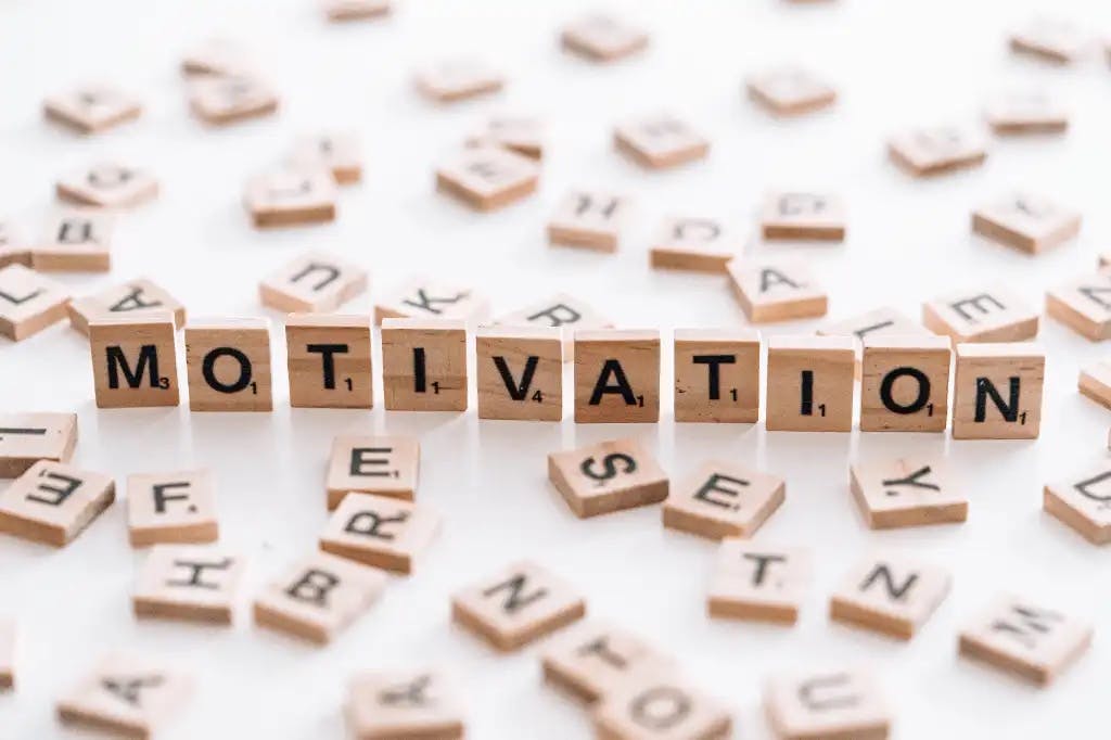 The word "MOTIVATION" spelled out using the tiles from the game Scrabble 