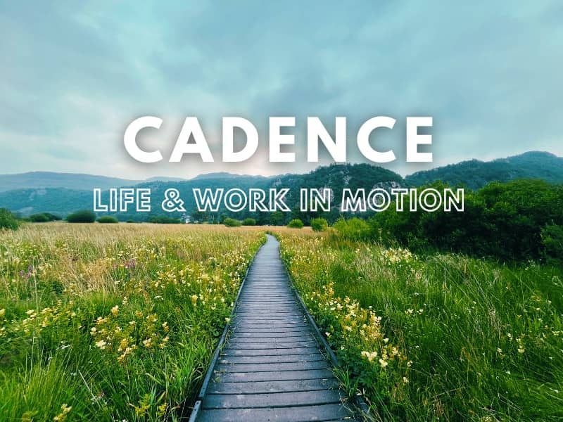 Cadence 99 - Pace, Progress, Possibility. White banner against image of boardwalk through natural landscape.