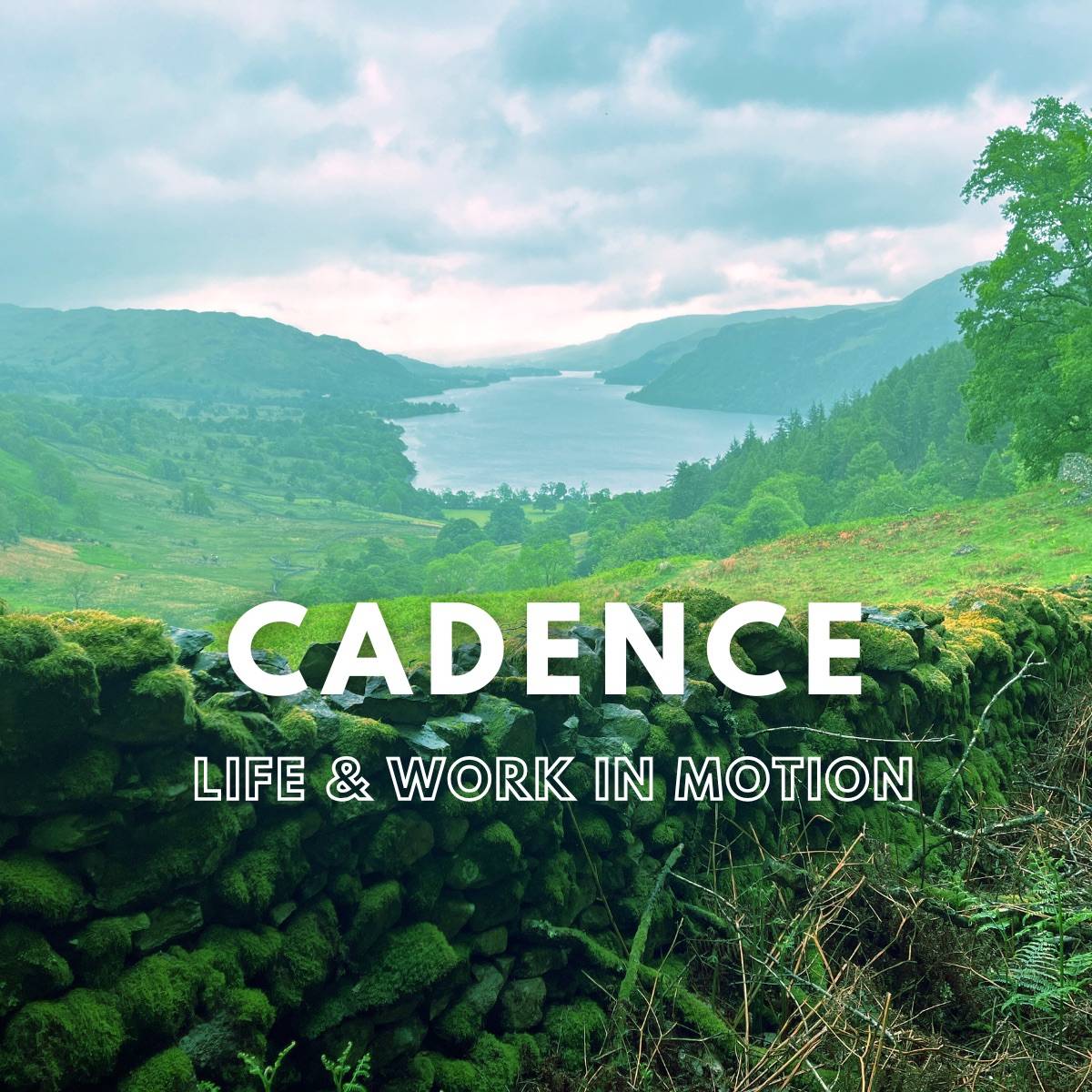 Cadence Life + Work in Motion 97 Banner against Lake District background, by Mich Bondesio.