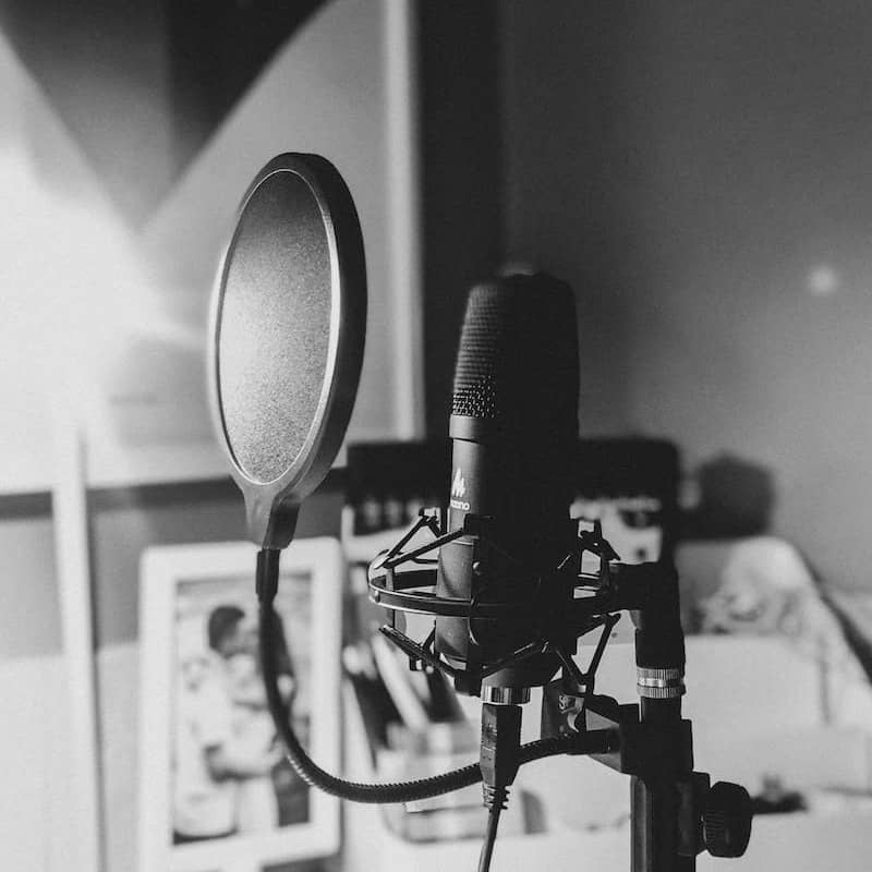 black and white photo of microphone