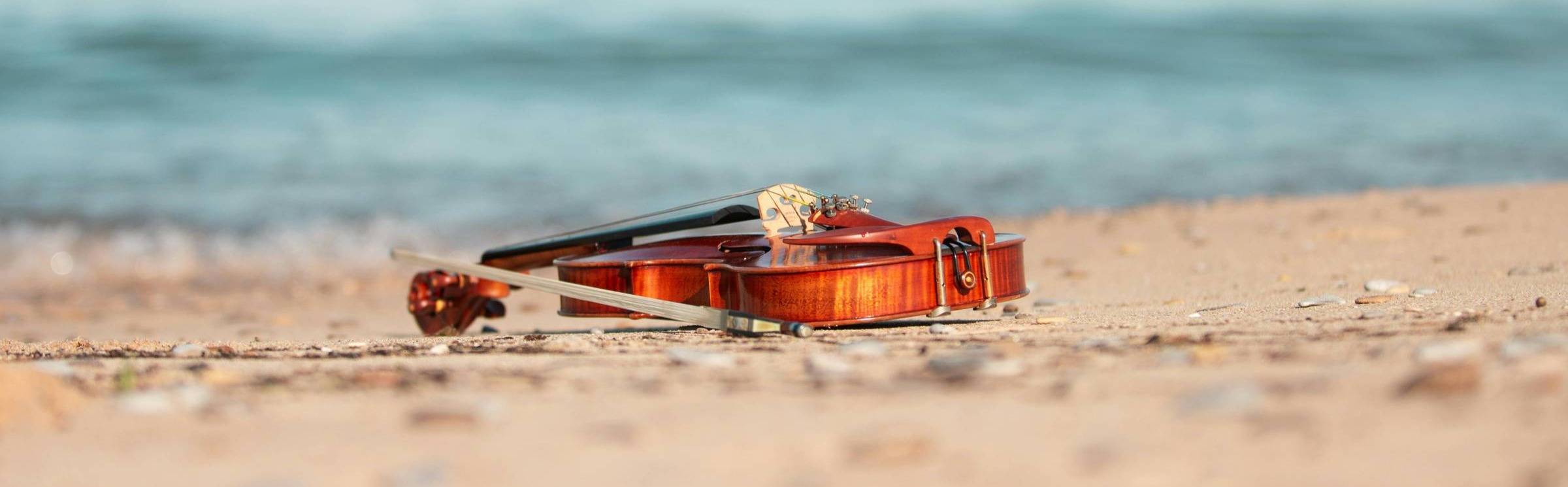 A fiddle resting in the sand at Petoskey State Park