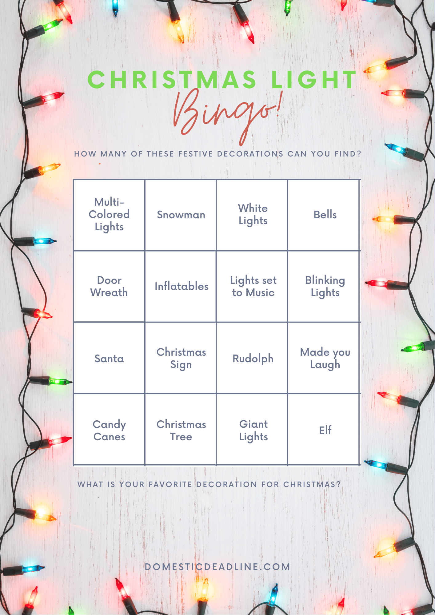 Christmas Light Bingo (5 pages), free to download!