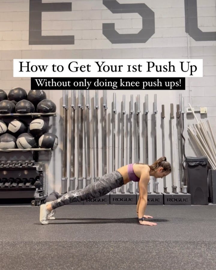 How to Get Your 1st Push Up! 💪⚡️

SAVE for later! 

First things first, when I’m talking about push ups I’m talking about full range where:
- chest makes contact with the ground
- core stays engaged
- hips stay lifted
- arms fully extend at top

I think knee push ups are SO valuable BUT they don’t fully bridge the gap between toe push ups and knee assisted. 

These regressions are in order from hardest to easiest and should be used in lieu of low reps of full push ups or high reps of knee push ups to bid strength throughout the full range! 

- Hand Release Push Ups - having a moment where hands full lose contact with the ground and then initiate a big push out of the bottom 
- Toes Down Knees Up - moving with control to the bottom of the movement and then dropping knees while maintaining lifted hips to push out of the hole. 
- Raise the Surface - toss an ab mat, yoga block, or plate underneath of your chest to reduce the range and lift the ground. 
- Band Assisted - place a hand right above elbows so that it can help “push” out of the bottom by supporting chest. Note you can do this with a longer band by making it look like the infinity sign when you fold it. 

Shoes @vivobarefoot which I love because I can feel my big toes push into the ground! “LUCY” helps you save 

I make a small amount when you use “LUCY” ☺️

#pushup #pushuptips