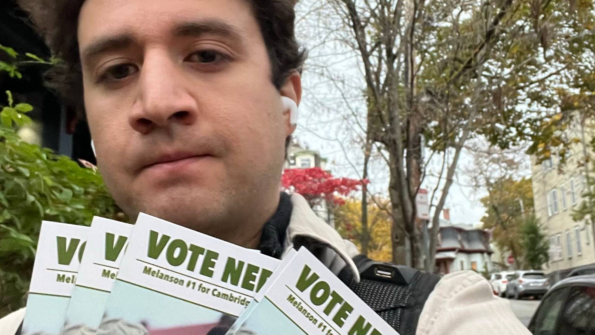 Campaign Manager Bryan posing with his Vote Ned palm cards