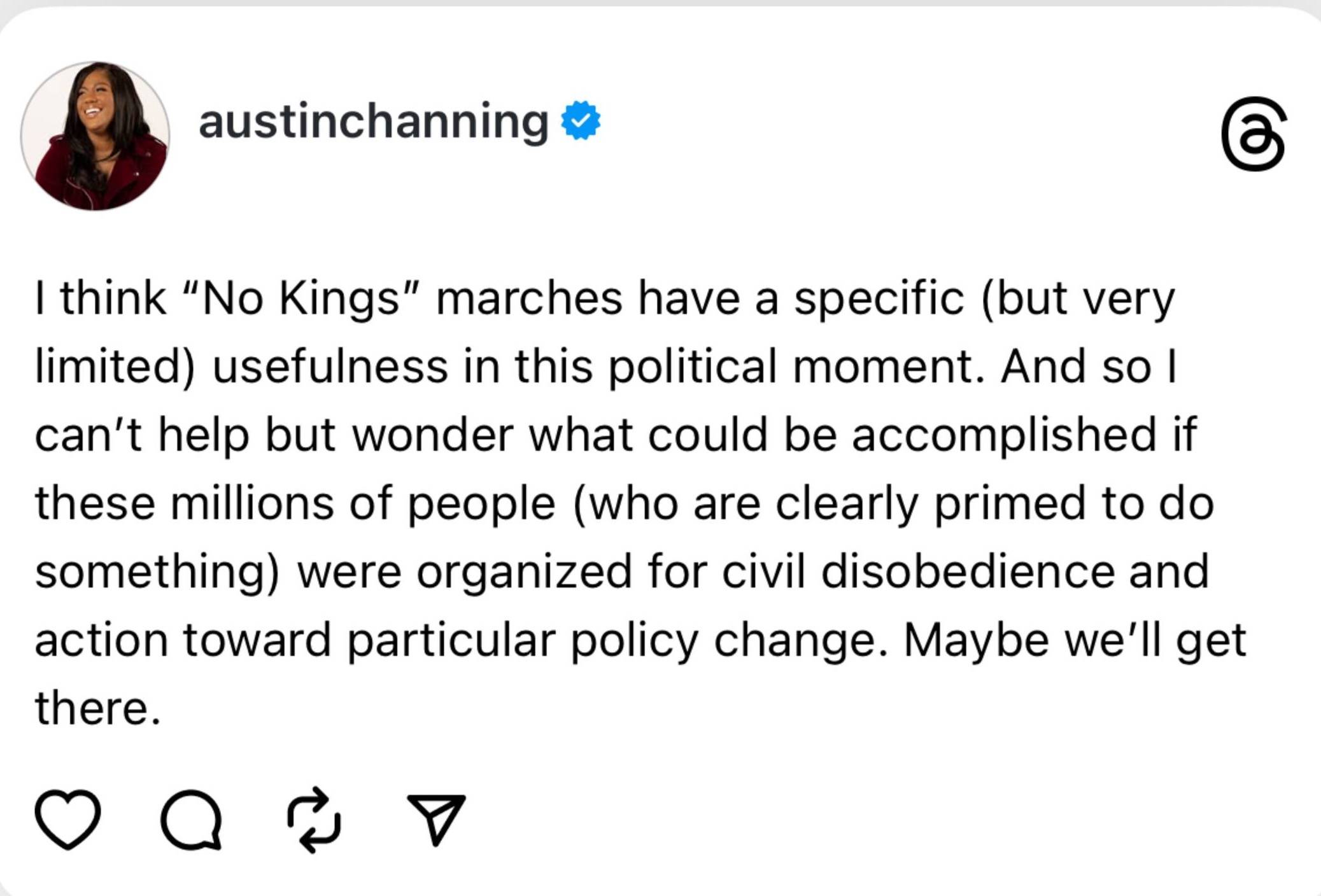 screenshot from threads about the No Kings rallies