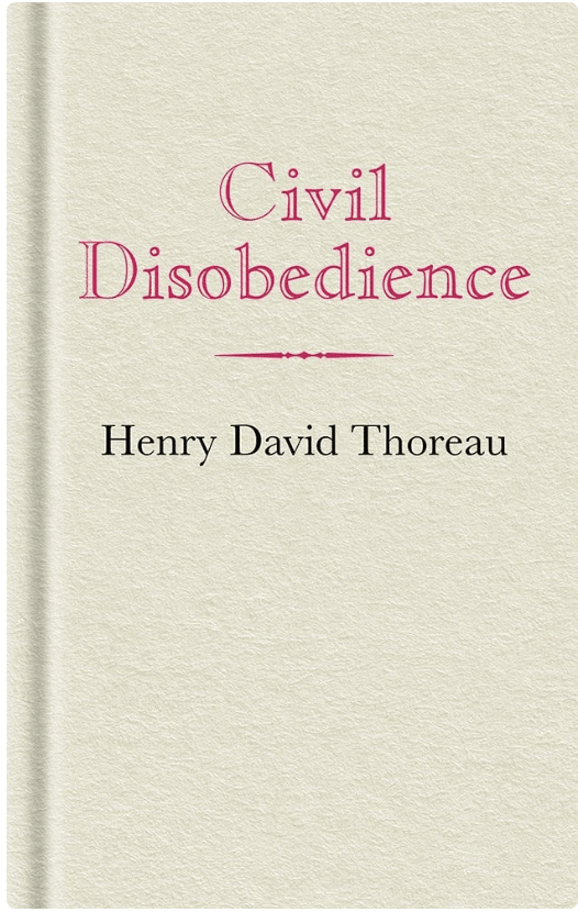 Book cover for Civil Disobedience in pink text on a beige background