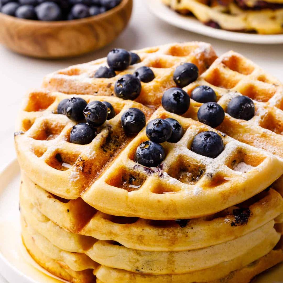 Blueberry waffles with fresh berries. 