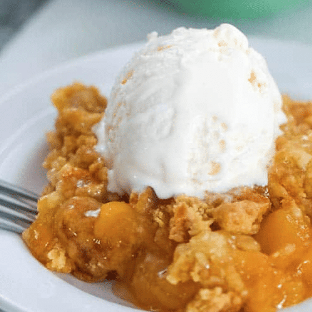 Peach Dump Cake with ice cream. 