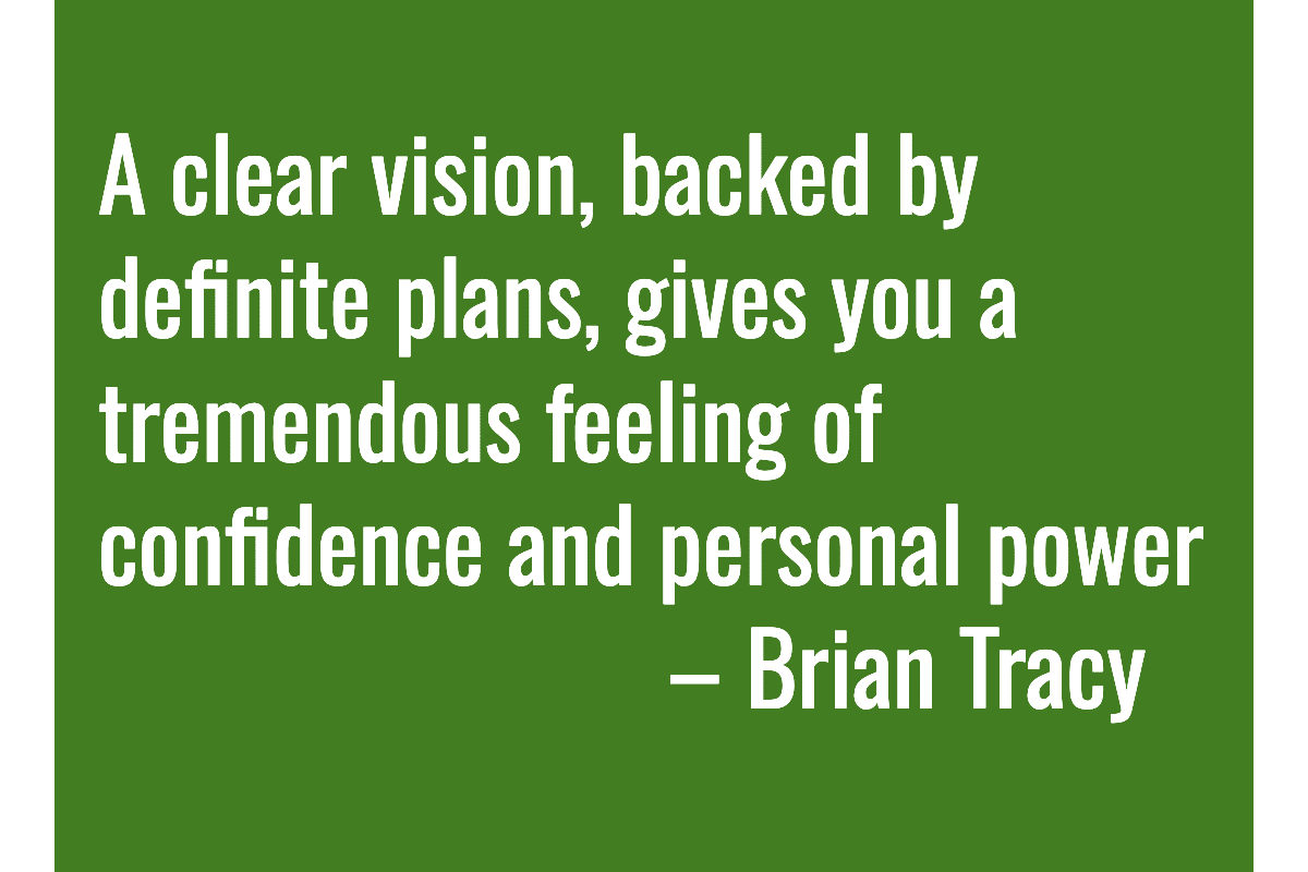 A clear vision, backed by definite plans, gives you a tremendous feeling of confidence and personal power. – Brian Tracy