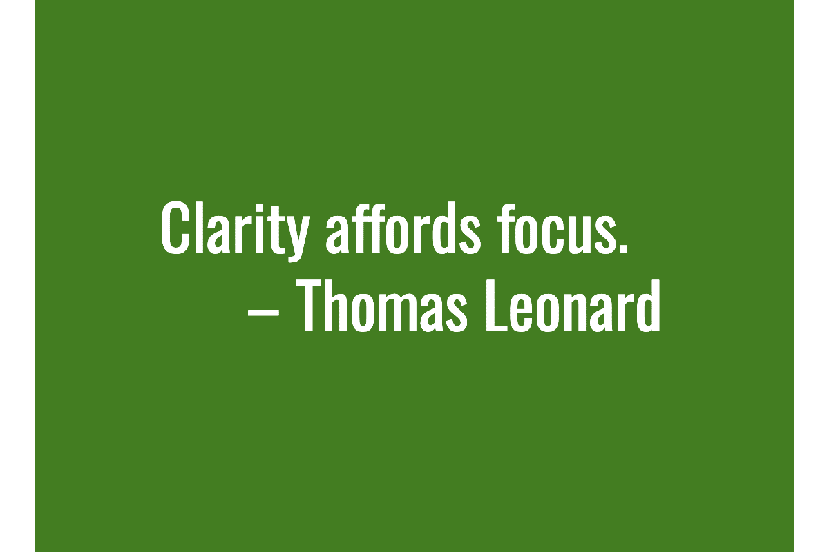 Text: Clarity affords focus. – Thomas Leonard