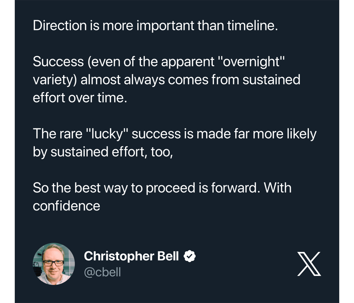 @cbell Tweet: Direction is more important than timeline.