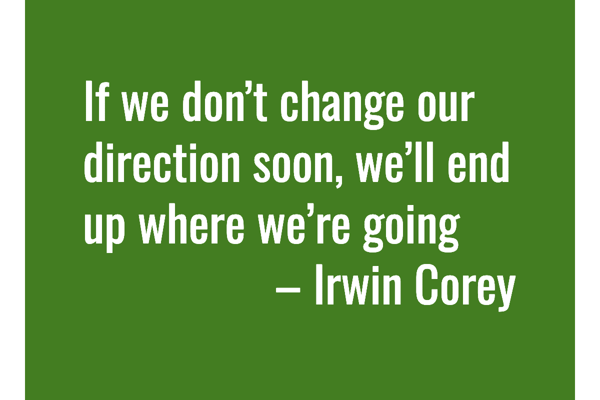 Text: If we don’t change our direction soon, we’ll end up where we’re going – Irwin Corey