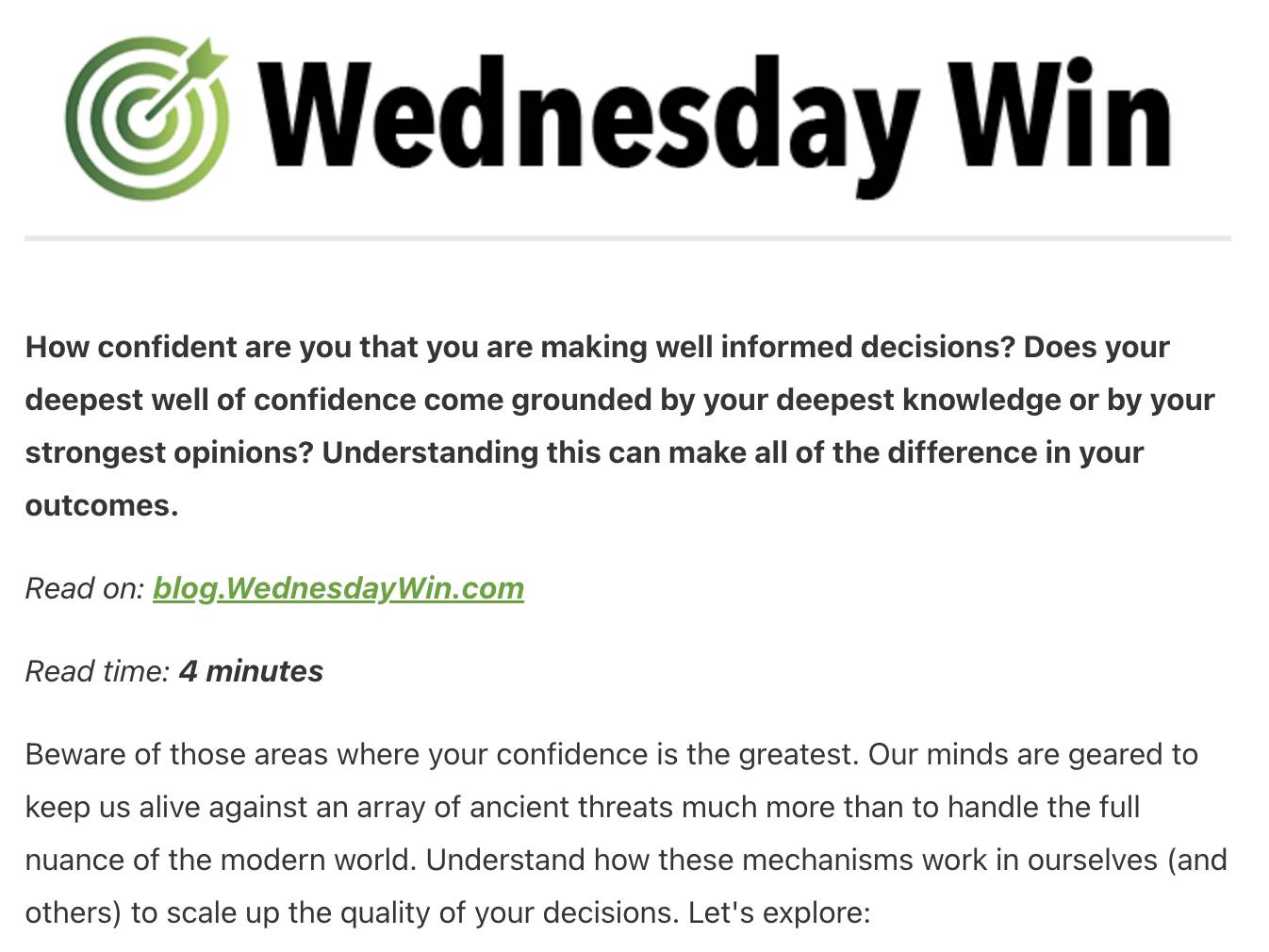 Preview of October 10, 2025 Wednesday Win weekly newsletter
