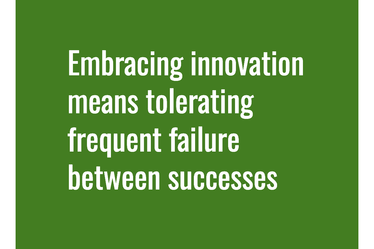 Text: Embracing innovation means tolerating frequent failure between successes