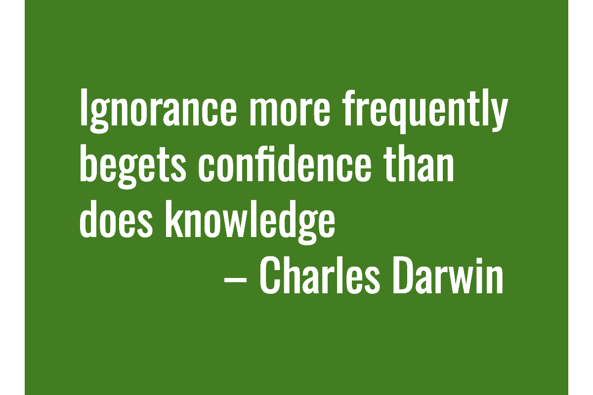 Text: Ignorance more frequently begets confidence than does knowledge – Charles Darwin