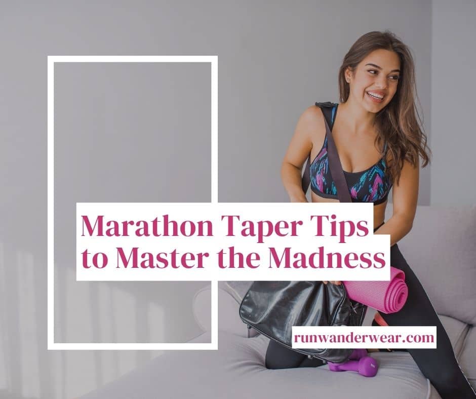 a woman with a gym bag in workout clothes, marathon taper tips to master the madness