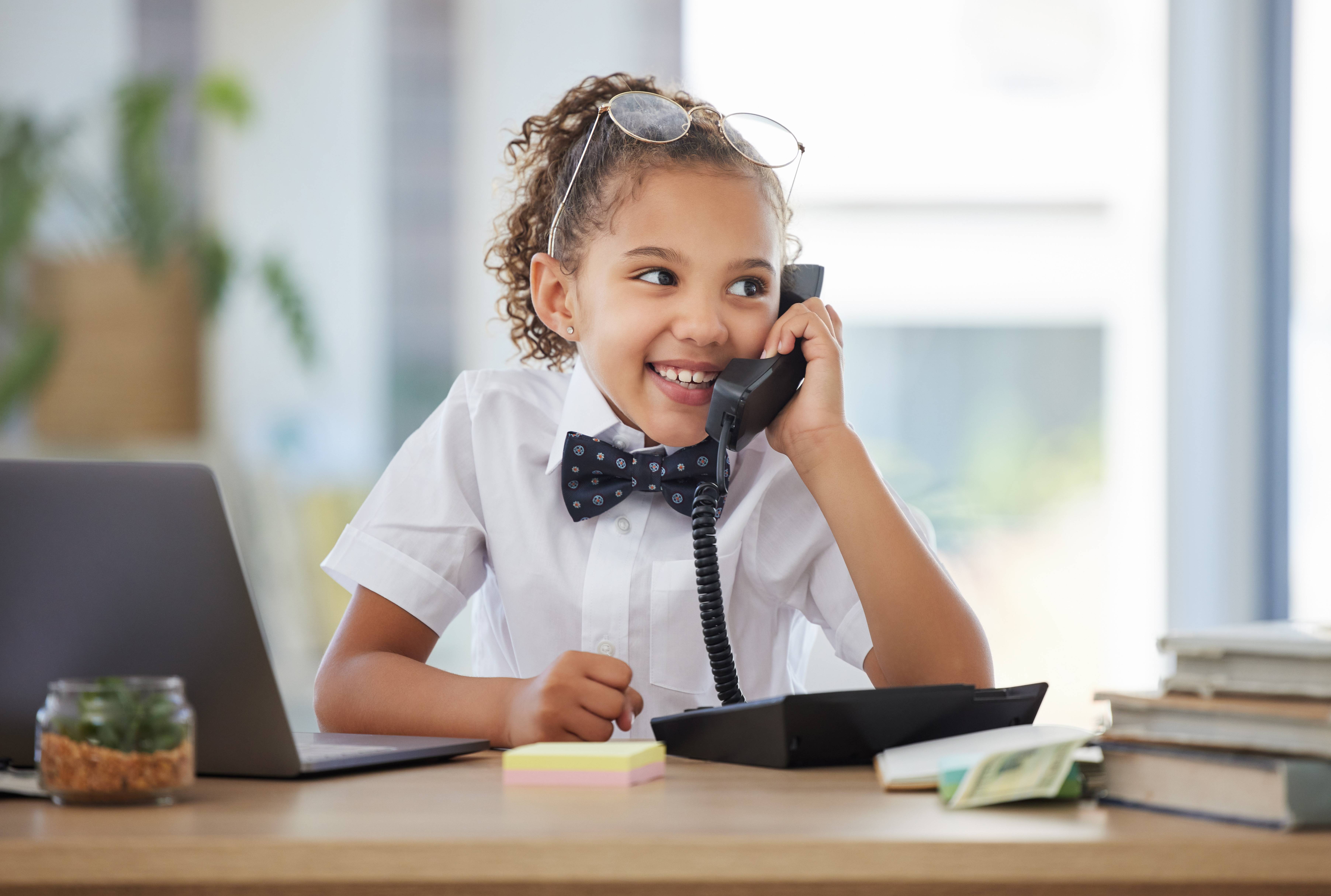 young girl doing business