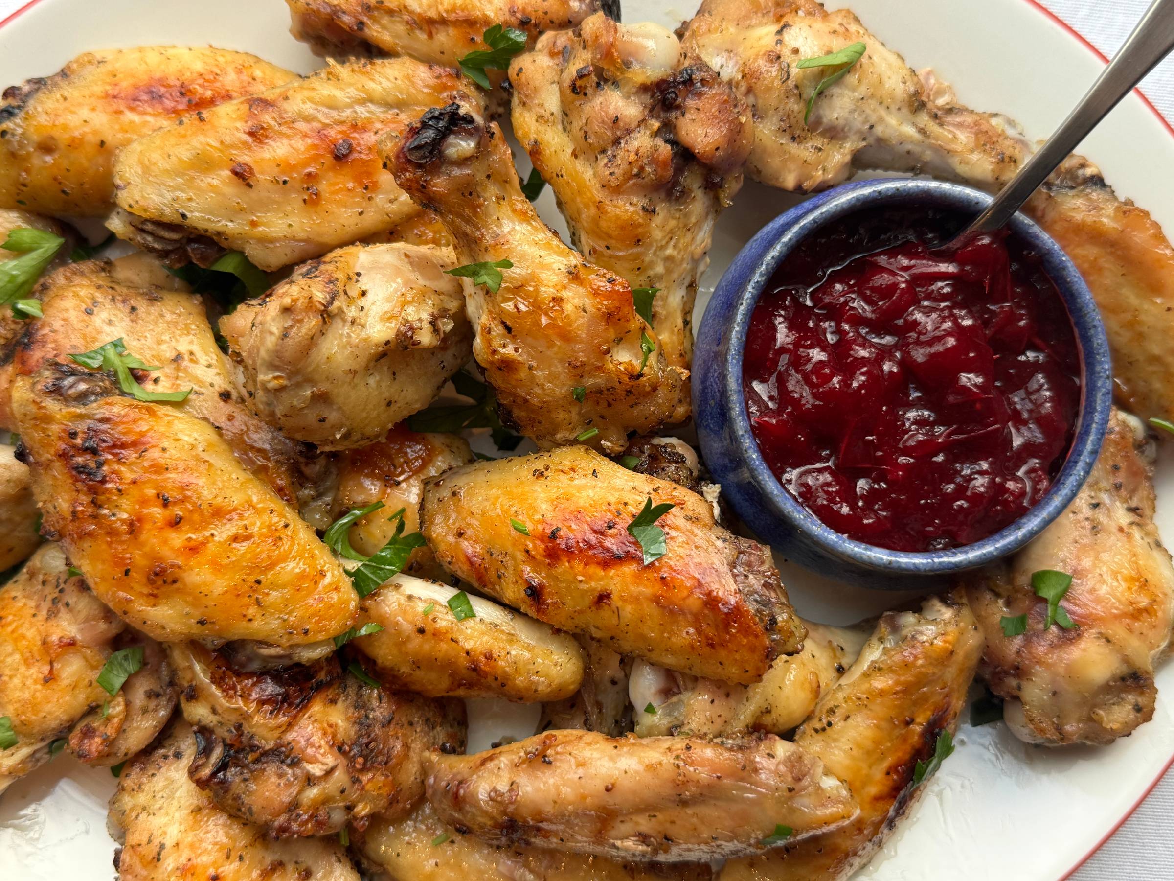 Dry Rub Chicken Wings with Whole Berry Cranberry Sauce