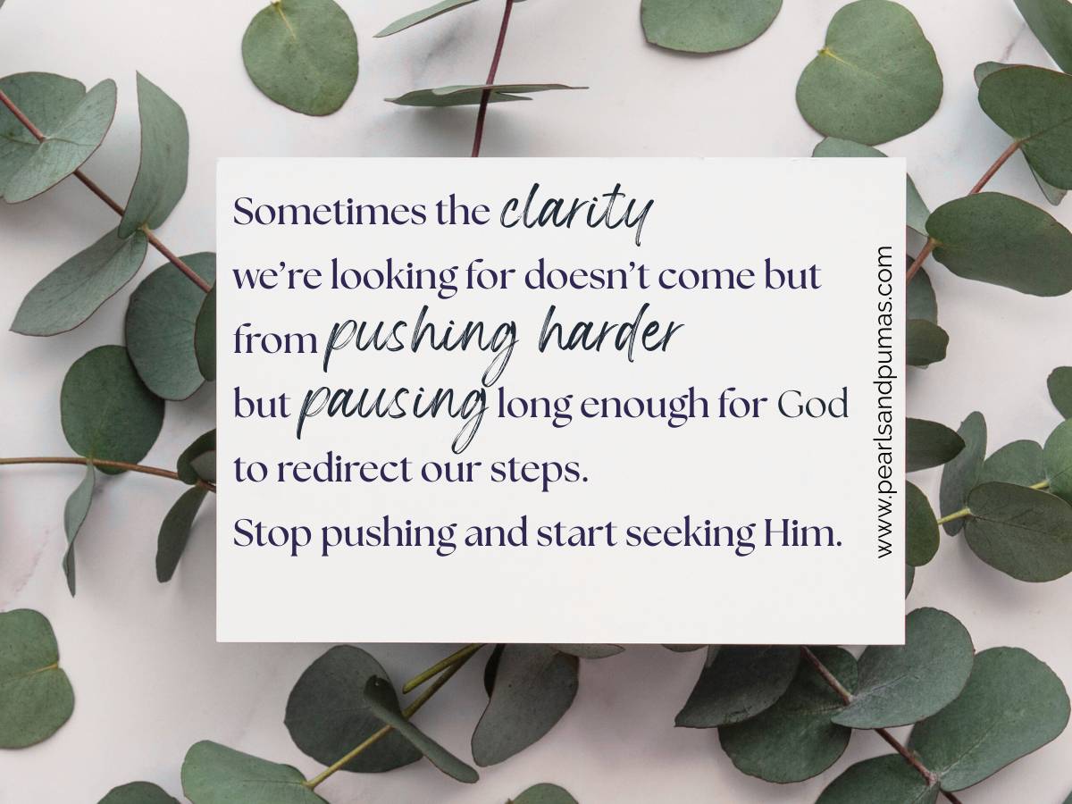 Sometimes the clarity we're looking doesn't come from pushing harder but pausing long enough for God to redirect our steps. Stop pushing and start seeking Him.