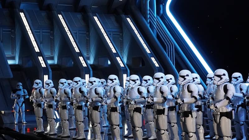 A group of stormtroopers standing in formation