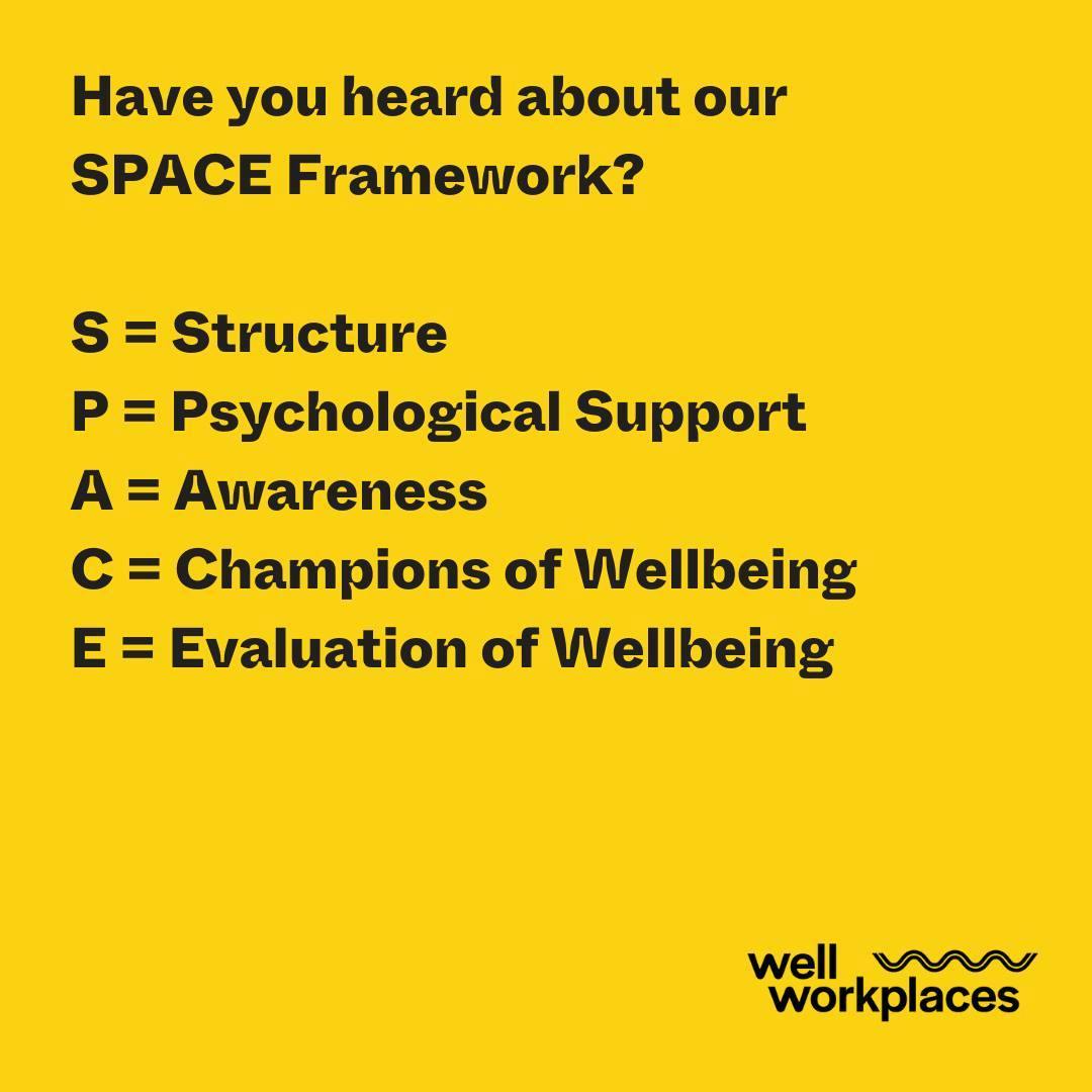 Have you heard about our SPACE Framework yet?⁠ ⁠ We believe that workplaces have the power to lead, teams, families, customers and local and global communities to optimal wellbeing.  This is a great place to start. ⁠ ⁠ ​​We look forward to getting to know you and your organisation, and helping you to inspire a wave of healthy change.⁠ ​⁠ ​〰️