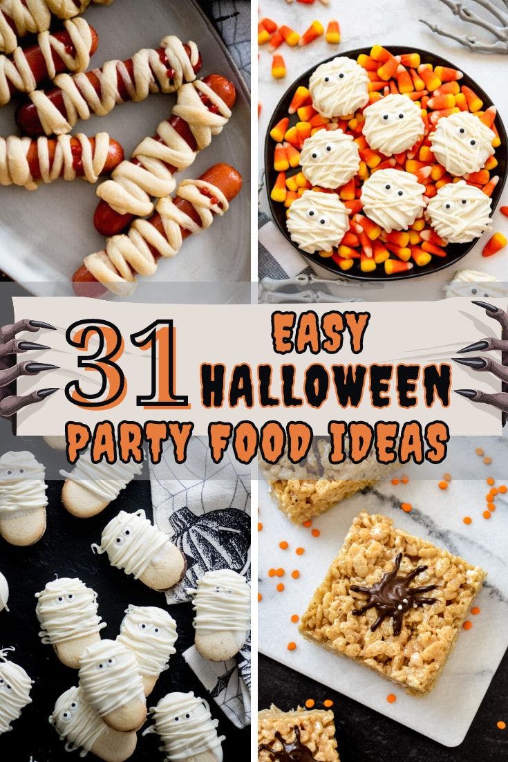 A collage of cute and spooky Halloween-themed snacks